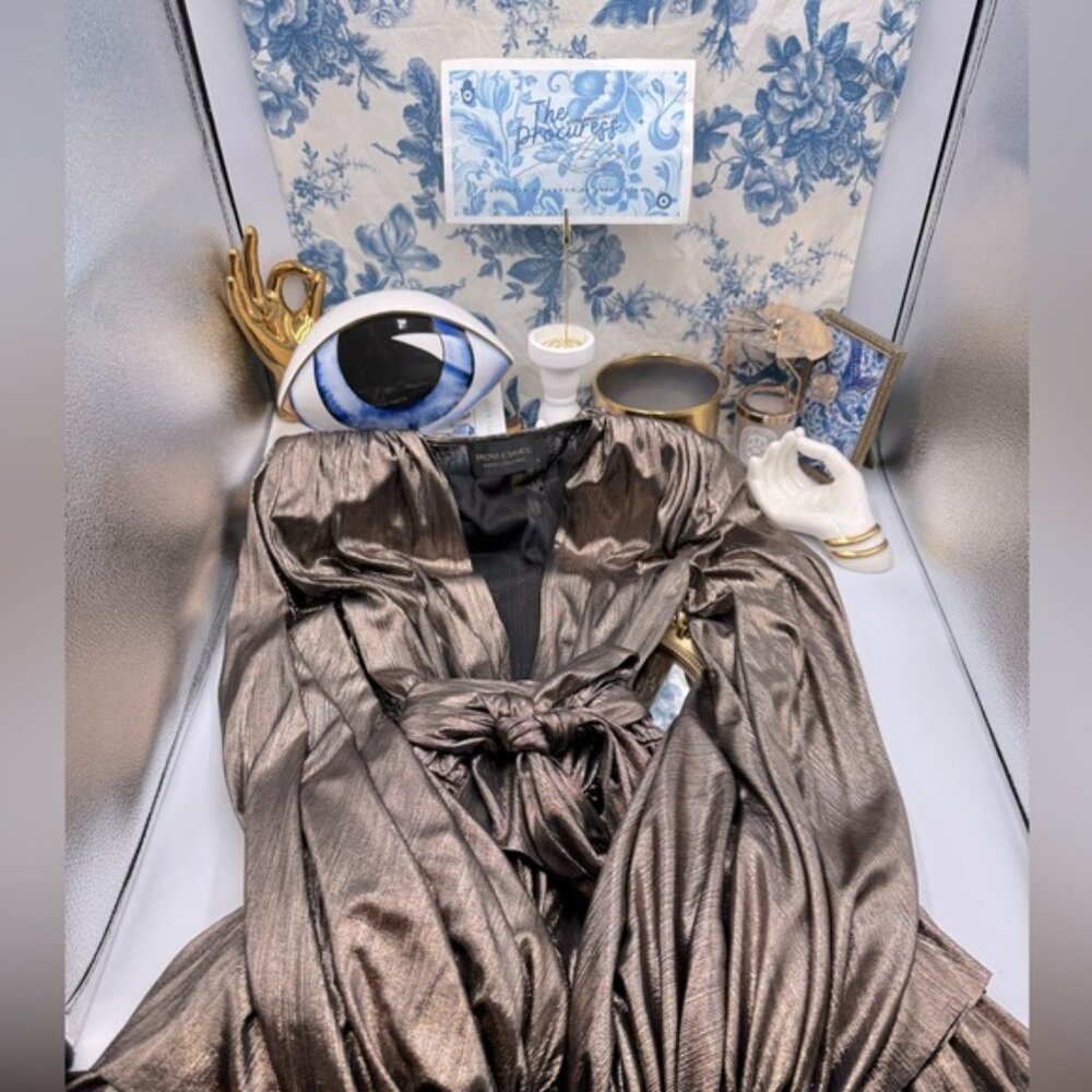 🆕 BRONX & BANCO 🧿 NWOT Bellerose Ruffled Mini Dress, Metallic - Sz M / US 6 - Picture 2 of 15